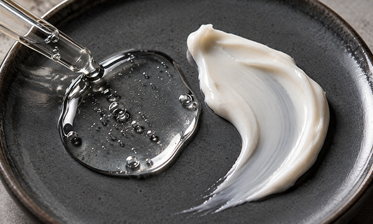 Comparaison d’une goutte de sérum et d’une texture de crème