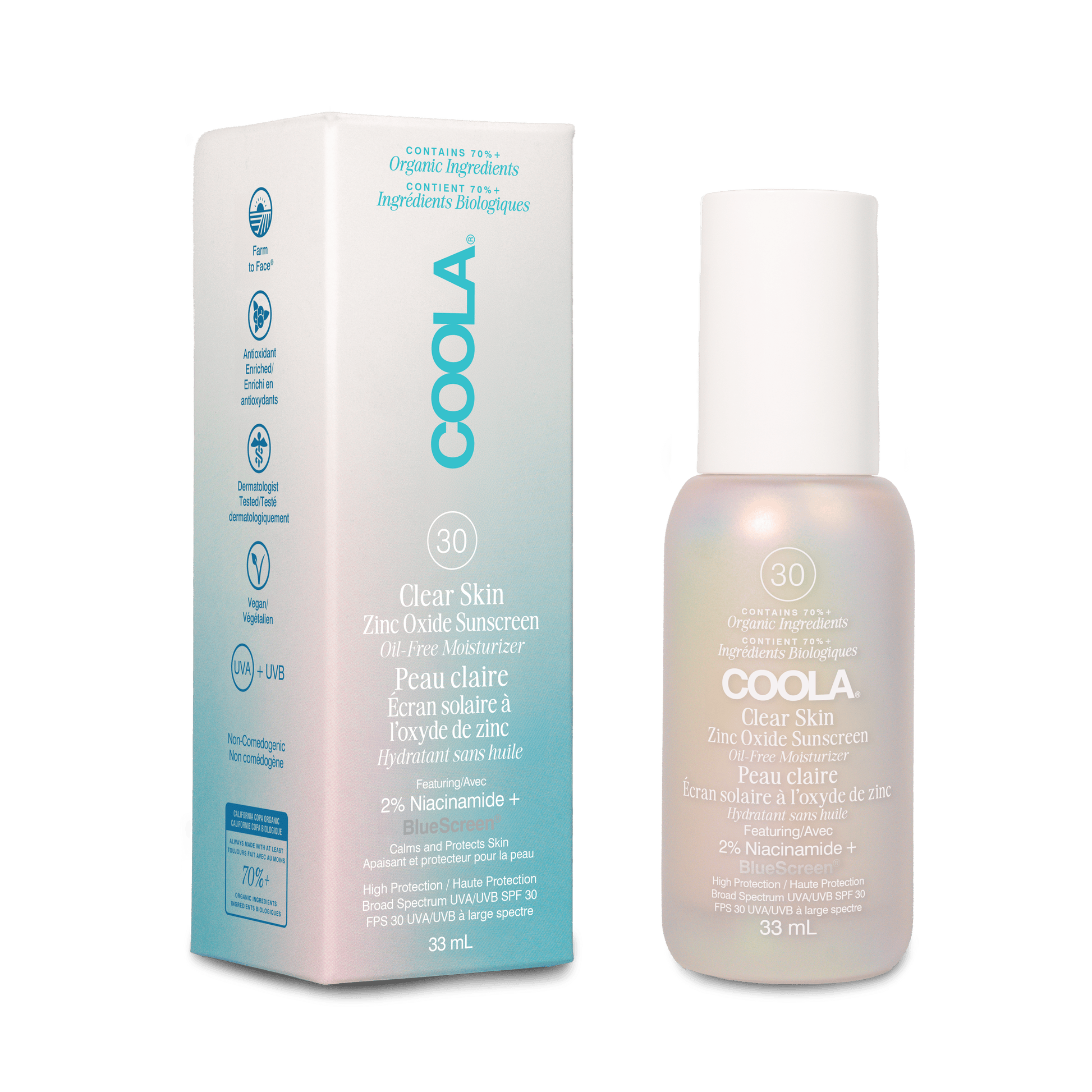 Coola Clear Skin Écran Solaire à l'Oxyde de Zinc.
