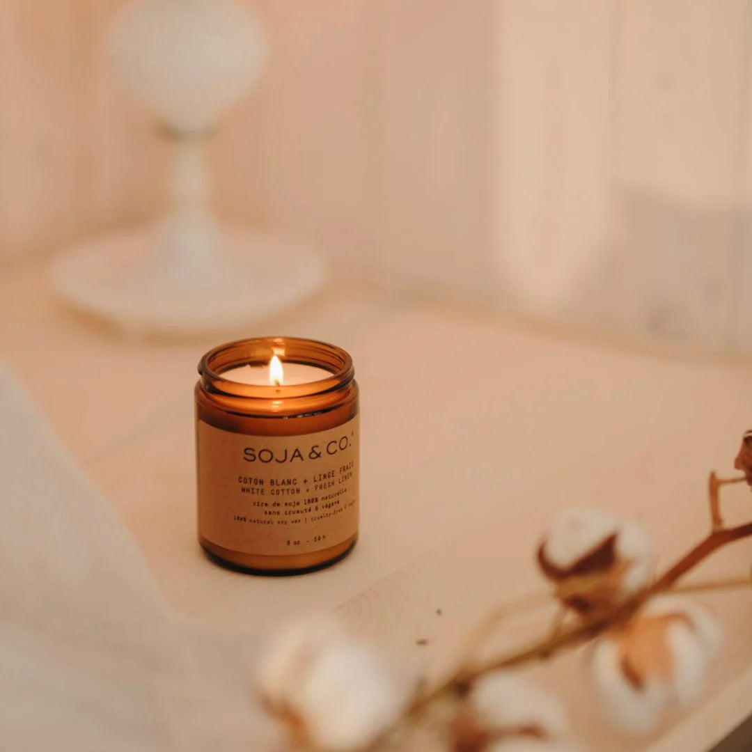 SOJA&amp;CO Candle | White Cotton + Fresh Linen 8 oz