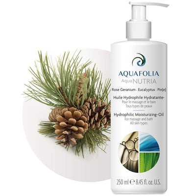 Aquafolia AquaNUTRIA Huile Hydrophile Hydratante Rose, Géranium, Eucalyptus et Pin