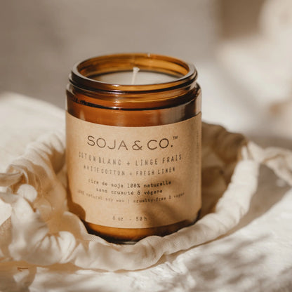 SOJA&amp;CO Candle | White Cotton + Fresh Linen 8 oz